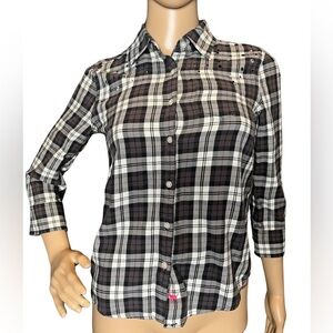 Victoria's Secret Plaid Black & White Flannel  Rhinestones Size Extra Small